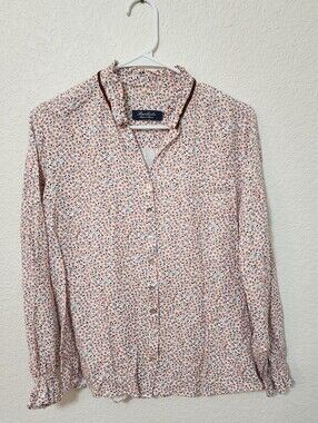 Bariloche Spain Ditsy Floral Viscose Ruffle Collar Blouse Velvet Trim ES 44